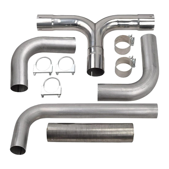 TruckTok Chevy Dodge Ford Full Size Pickup T409 Stainless Steel 5 Inch Diesel Dual Stack Kit Exhaust T-Pipe Connector Kit